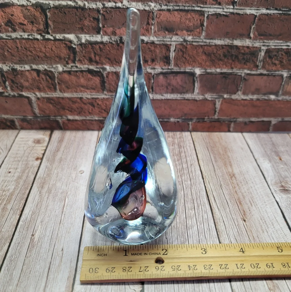Original Adam Jablonski Signed Glass Sculpture Multi Colored Swirl Paperweight - Picture 10 of 10